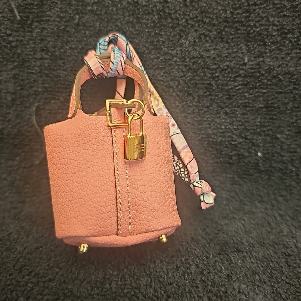 Unbranded Mini Pink and Gold Bag Charm with Structured Design